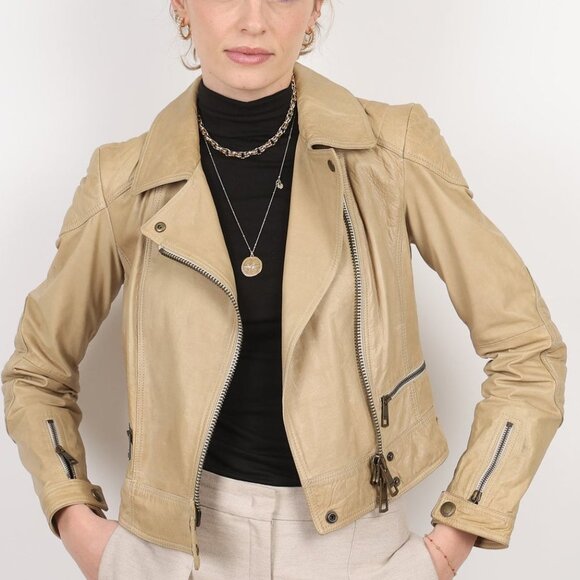 Burberry Tan Leather Women’s Moto Jacket size 6 - Picture 1 of 16